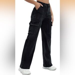 Black Wide Leg Cargo Jeans